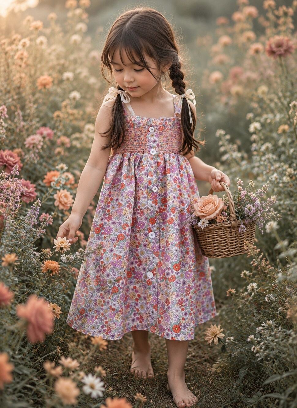 Flower Garden Smocked Babydoll Floaty Dress 5T